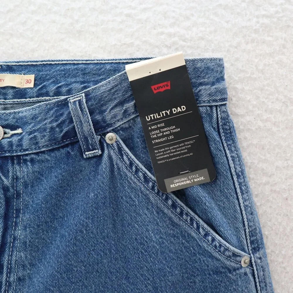 Levi's Loose Fit Jeans Women's 30 Blue Utility Dad Mid Rise Straight Leg Big E - Picture 6 of 13